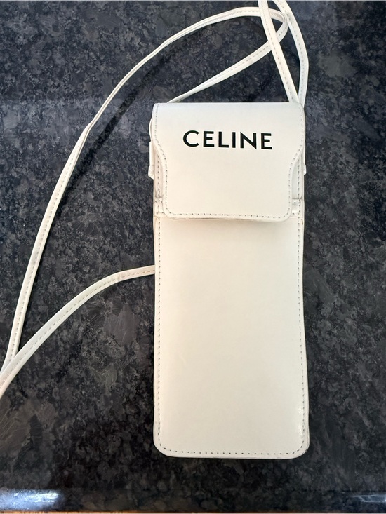 CELINE White Leather Crossbody Sunglasses or Phone Pouch with cleaning cloth main image 4